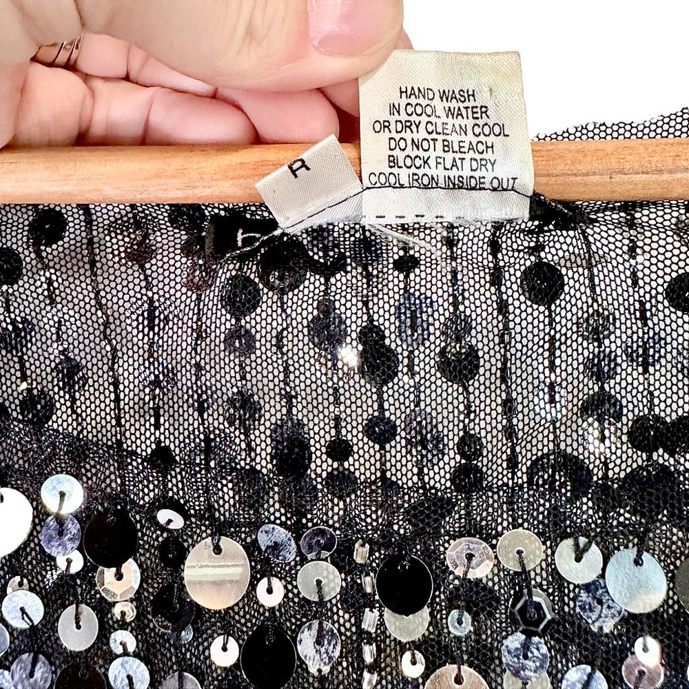 havenbleu Black Sheer Silver Sequin Cropped Long Sleeve Top Small - Picture 14 of 14